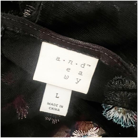 A New Day Sheer Mesh Peasant Top L Black Floral Embroidered Goth Whimsical - Picture 8 of 12
